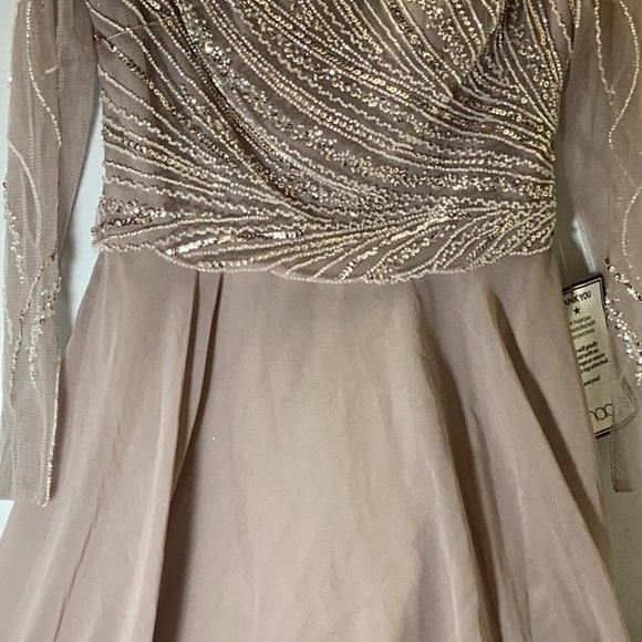 Xscape Evenings Long Chiffon Dress with Illusion Sequin Long Sleeves (Blush) - Picture 5 of 11